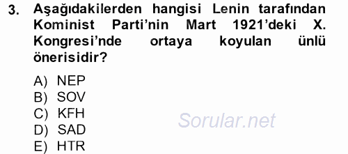 Siyasi Tarih 2 2012 - 2013 Ara Sınavı 3.Soru