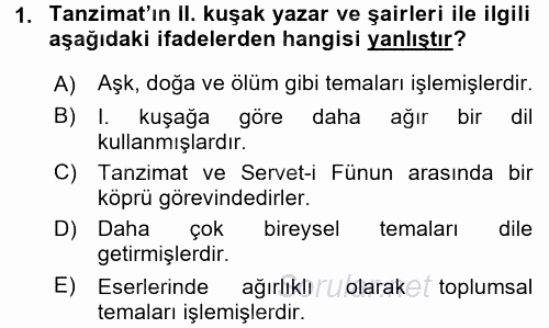 II. Abdülhamit Dönemi Türk Edebiyatı 2015 - 2016 Dönem Sonu Sınavı 1.Soru