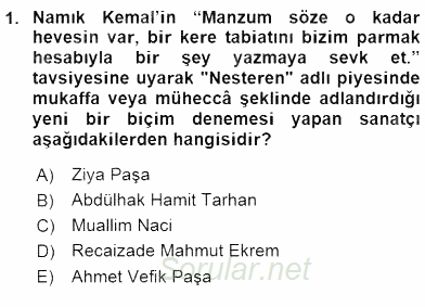 Yeni Türk Edebiyatına Giriş 2 2015 - 2016 Ara Sınavı 1.Soru