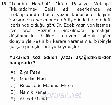 Yeni Türk Edebiyatına Giriş 2 2015 - 2016 Ara Sınavı 15.Soru