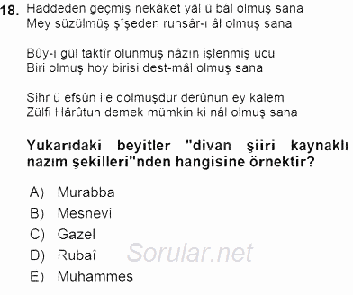 Yeni Türk Edebiyatına Giriş 2 2015 - 2016 Ara Sınavı 18.Soru