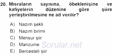 Yeni Türk Edebiyatına Giriş 2 2015 - 2016 Ara Sınavı 20.Soru