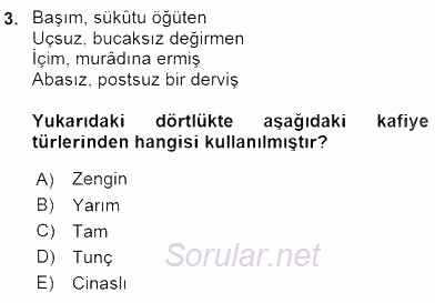 Yeni Türk Edebiyatına Giriş 2 2015 - 2016 Ara Sınavı 3.Soru