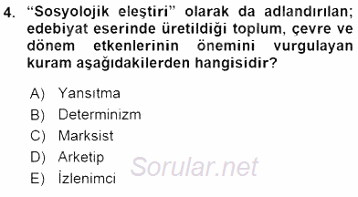 Yeni Türk Edebiyatına Giriş 2 2015 - 2016 Ara Sınavı 4.Soru