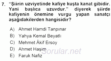 Yeni Türk Edebiyatına Giriş 2 2015 - 2016 Ara Sınavı 7.Soru