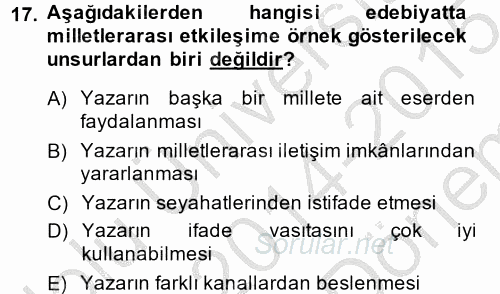 Batı Edebiyatında Akımlar 2 2014 - 2015 Dönem Sonu Sınavı 17.Soru