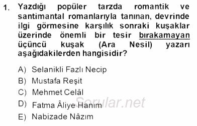 Tanzimat Dönemi Türk Edebiyatı 2 2014 - 2015 Ara Sınavı 1.Soru