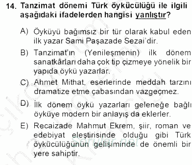 Tanzimat Dönemi Türk Edebiyatı 2 2014 - 2015 Ara Sınavı 14.Soru