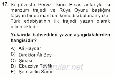 Tanzimat Dönemi Türk Edebiyatı 2 2014 - 2015 Ara Sınavı 17.Soru