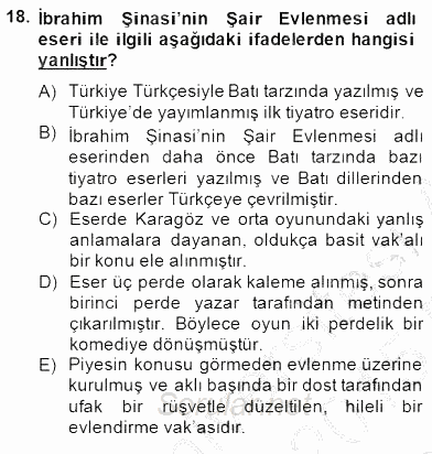 Tanzimat Dönemi Türk Edebiyatı 2 2014 - 2015 Ara Sınavı 18.Soru