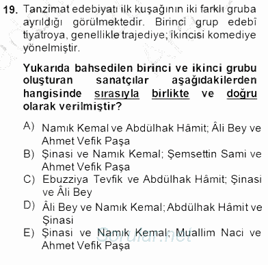 Tanzimat Dönemi Türk Edebiyatı 2 2014 - 2015 Ara Sınavı 19.Soru