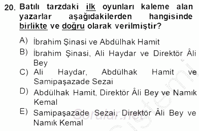 Tanzimat Dönemi Türk Edebiyatı 2 2014 - 2015 Ara Sınavı 20.Soru