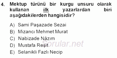 Tanzimat Dönemi Türk Edebiyatı 2 2014 - 2015 Ara Sınavı 4.Soru