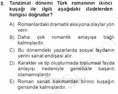 Tanzimat Dönemi Türk Edebiyatı 2 2014 - 2015 Ara Sınavı 5.Soru