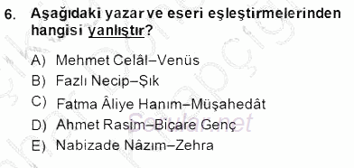 Tanzimat Dönemi Türk Edebiyatı 2 2014 - 2015 Ara Sınavı 6.Soru