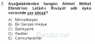 Tanzimat Dönemi Türk Edebiyatı 2 2014 - 2015 Ara Sınavı 7.Soru
