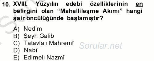 Türk İslam Edebiyatı 2014 - 2015 Dönem Sonu Sınavı 10.Soru