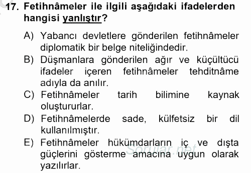 Türk İslam Edebiyatı 2014 - 2015 Dönem Sonu Sınavı 17.Soru
