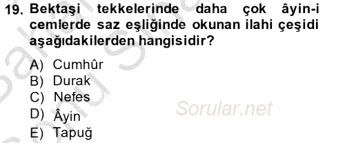 Türk İslam Edebiyatı 2014 - 2015 Dönem Sonu Sınavı 19.Soru