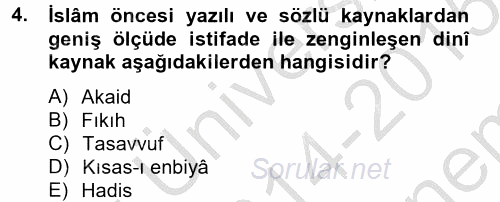 Türk İslam Edebiyatı 2014 - 2015 Dönem Sonu Sınavı 4.Soru