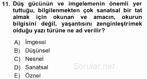 Türk Dili 2 2015 - 2016 Tek Ders Sınavı 11.Soru