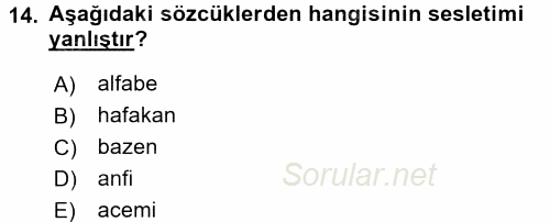 Türk Dili 2 2015 - 2016 Tek Ders Sınavı 14.Soru