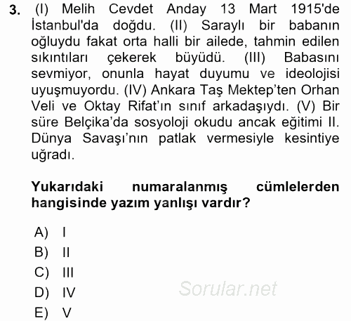 Türk Dili 2 2015 - 2016 Tek Ders Sınavı 3.Soru