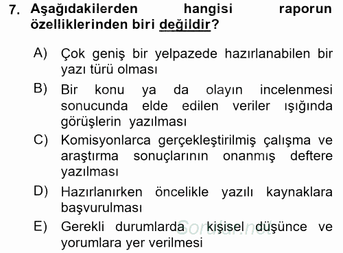 Türk Dili 2 2015 - 2016 Tek Ders Sınavı 7.Soru