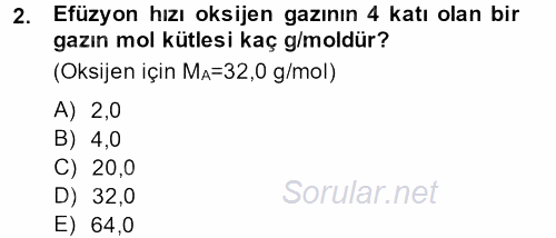 Genel Kimya 2 2013 - 2014 Tek Ders Sınavı 2.Soru