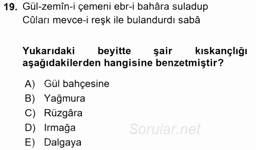 XVIII. Yüzyıl Türk Edebiyatı 2015 - 2016 Tek Ders Sınavı 19.Soru
