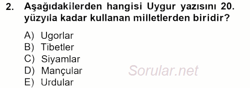 Uygur Türkçesi 2012 - 2013 Ara Sınavı 2.Soru