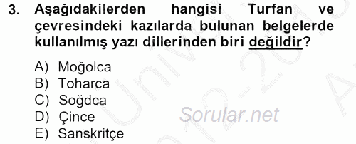 Uygur Türkçesi 2012 - 2013 Ara Sınavı 3.Soru