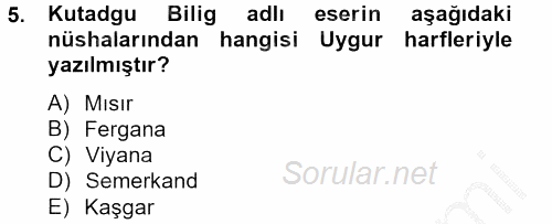 Uygur Türkçesi 2012 - 2013 Ara Sınavı 5.Soru