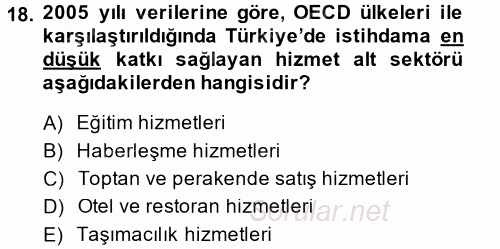 Hizmetler Ekonomisi 2013 - 2014 Tek Ders Sınavı 18.Soru