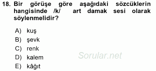 Türkçe Ses Bilgisi 2017 - 2018 Ara Sınavı 18.Soru