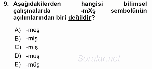 Türkçe Ses Bilgisi 2017 - 2018 Ara Sınavı 9.Soru