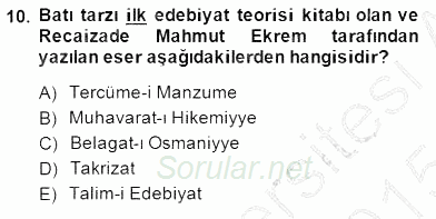 Yeni Türk Edebiyatına Giriş 1 2014 - 2015 Ara Sınavı 10.Soru