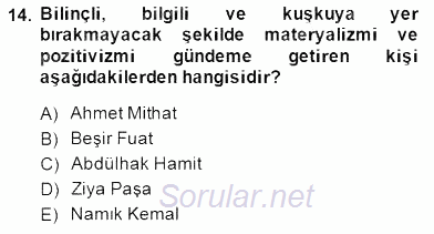 Yeni Türk Edebiyatına Giriş 1 2014 - 2015 Ara Sınavı 14.Soru
