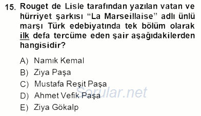 Yeni Türk Edebiyatına Giriş 1 2014 - 2015 Ara Sınavı 15.Soru