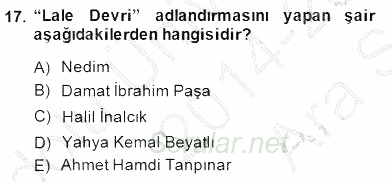 Yeni Türk Edebiyatına Giriş 1 2014 - 2015 Ara Sınavı 17.Soru