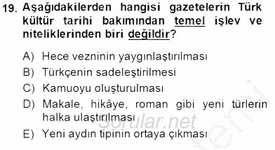 Yeni Türk Edebiyatına Giriş 1 2014 - 2015 Ara Sınavı 19.Soru