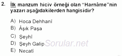 Yeni Türk Edebiyatına Giriş 1 2014 - 2015 Ara Sınavı 2.Soru