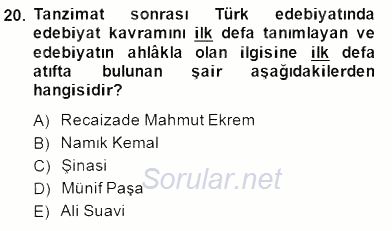 Yeni Türk Edebiyatına Giriş 1 2014 - 2015 Ara Sınavı 20.Soru
