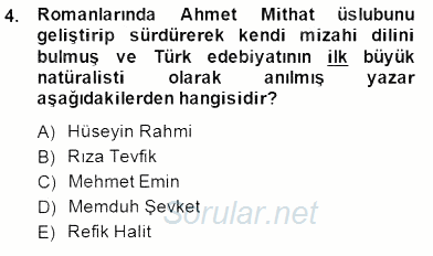 Yeni Türk Edebiyatına Giriş 1 2014 - 2015 Ara Sınavı 4.Soru