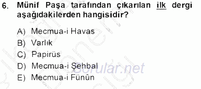 Yeni Türk Edebiyatına Giriş 1 2014 - 2015 Ara Sınavı 6.Soru