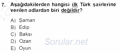 Yeni Türk Edebiyatına Giriş 1 2014 - 2015 Ara Sınavı 7.Soru