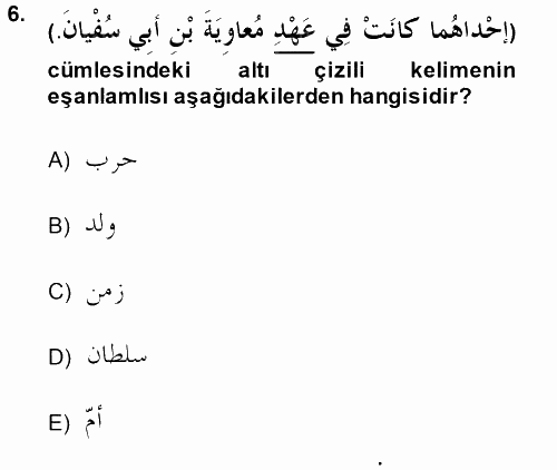 Arapça 1 2014 - 2015 Tek Ders Sınavı 6.Soru