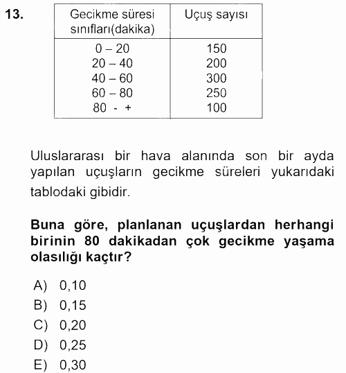 İstatistik 1 2017 - 2018 Ara Sınavı 13.Soru