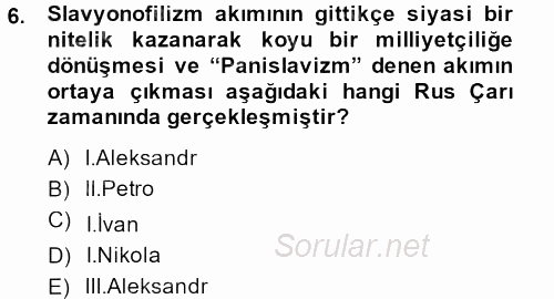 Osmanlı Tarihi (1876–1918) 2013 - 2014 Ara Sınavı 6.Soru