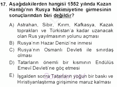 Orta Asya Türk Tarihi 2014 - 2015 Dönem Sonu Sınavı 17.Soru